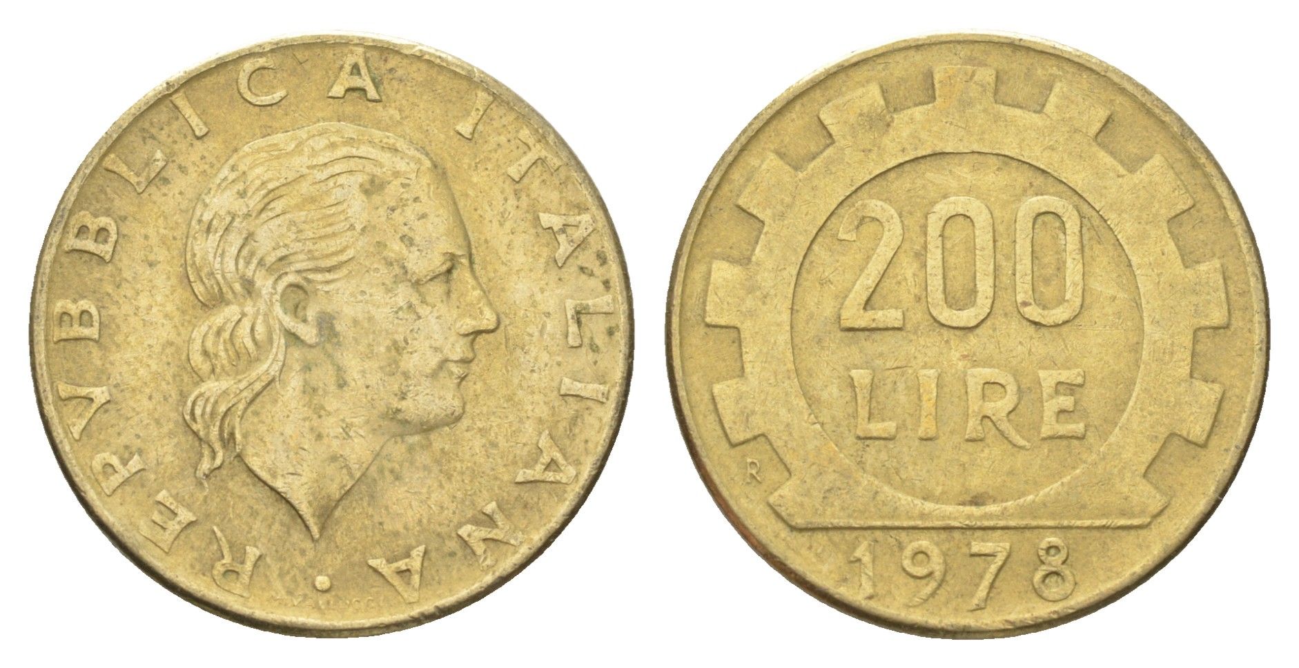 Италия 200 лир 1978 R, шестерня KM 105 алюминиевая бронза 4704-821