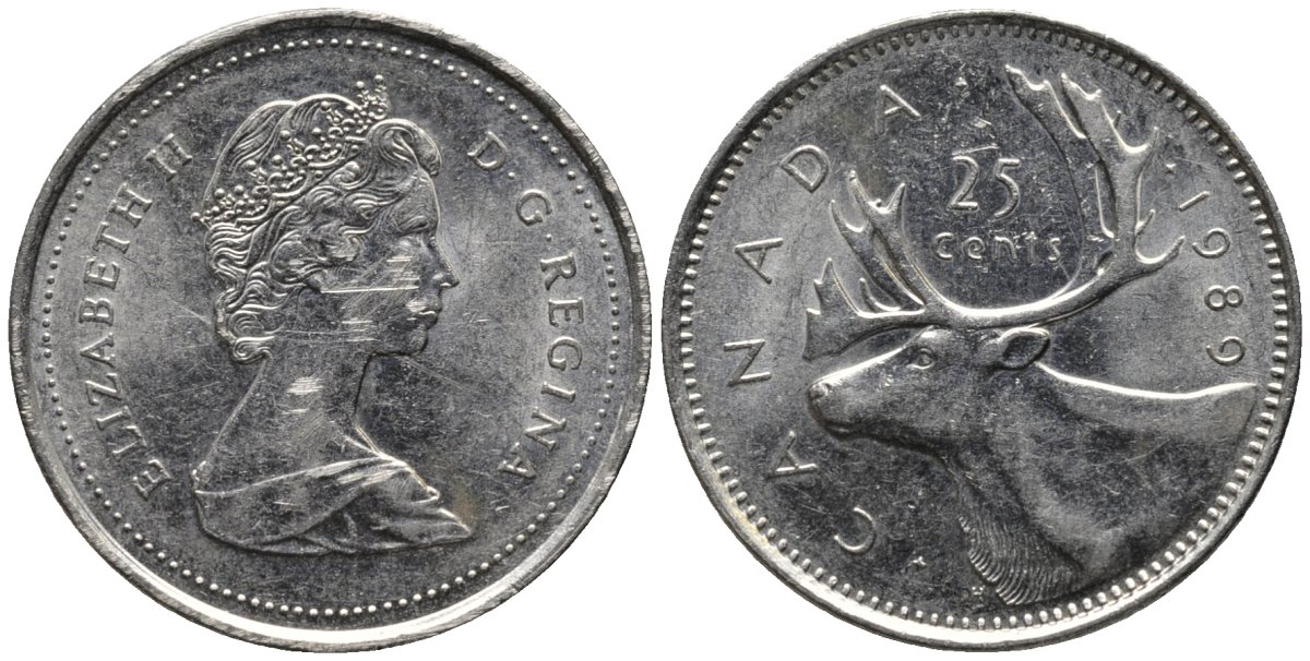 Канада 25 центов 1989 олень, Елизавета II (1952-) KM 74 никель 4577-844