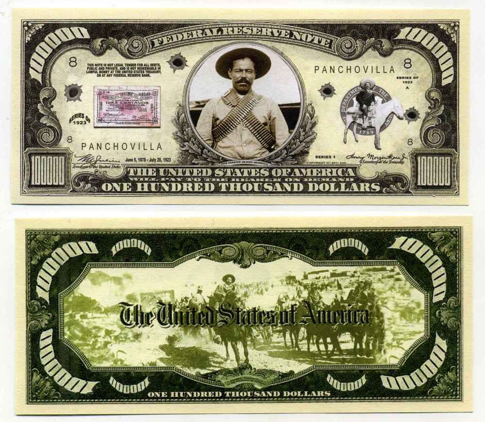 США 100000 ДОЛЛАРОВ ND СУВЕНИРНАЯ БАНКНОТА, ПАНЧОВИЛЛА, МЕКСИКА бумага UNC (ПРЕСС) 8588-63-2-1