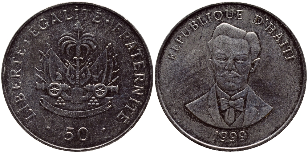 Гаити 50 сантимов 1999 Шарлемань Перальт KM 153а сталь плакированная никелем UNC 62-637