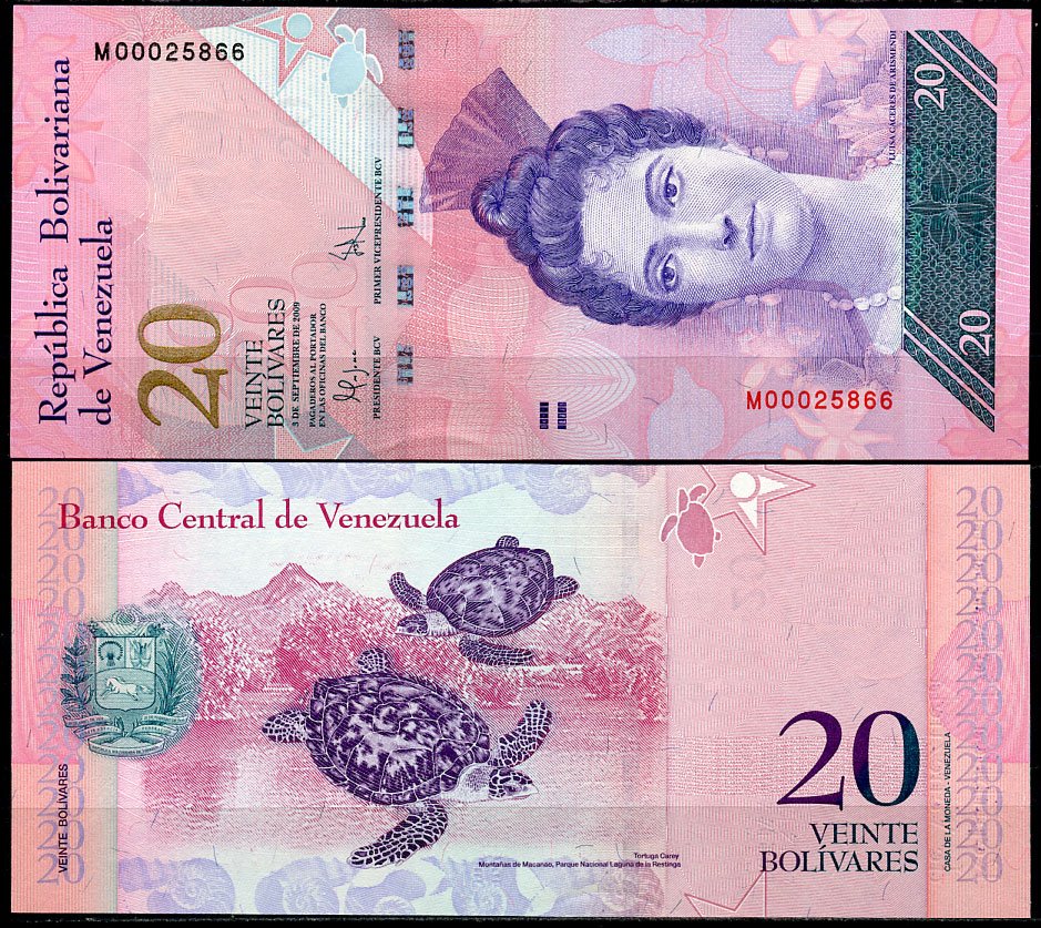 Венесуэла 20 боливаров 2009 3 сентября 2009, Луиза Касерес де Арисменди Pick 91 d бумага UNC (пресс) 2196-43-1-1