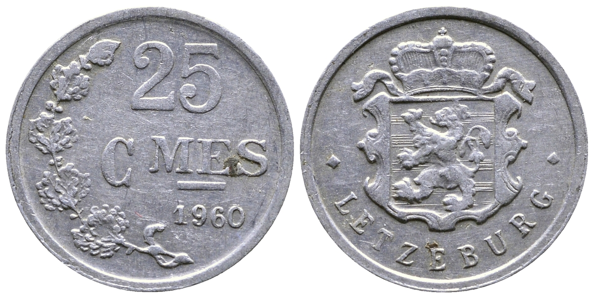 ЛЮКСЕМБУРГ 25 САНТИМОВ 1960 KM 45а.1 алюминий 4383-434
