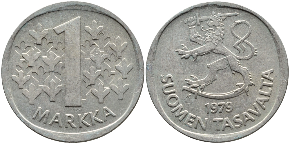 ФИНЛЯНДИЯ 1 МАРКА 1979 К KM 49а медно-никель 4391-1124