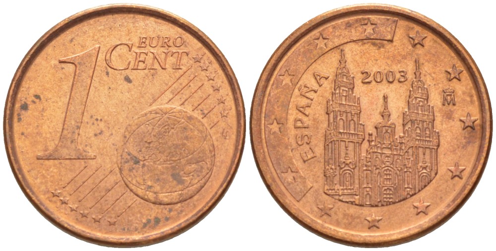 ИСПАНИЯ 1 ЕВРОЦЕНТ 2003 KM 1040 сталь плакированная медью 112-1051