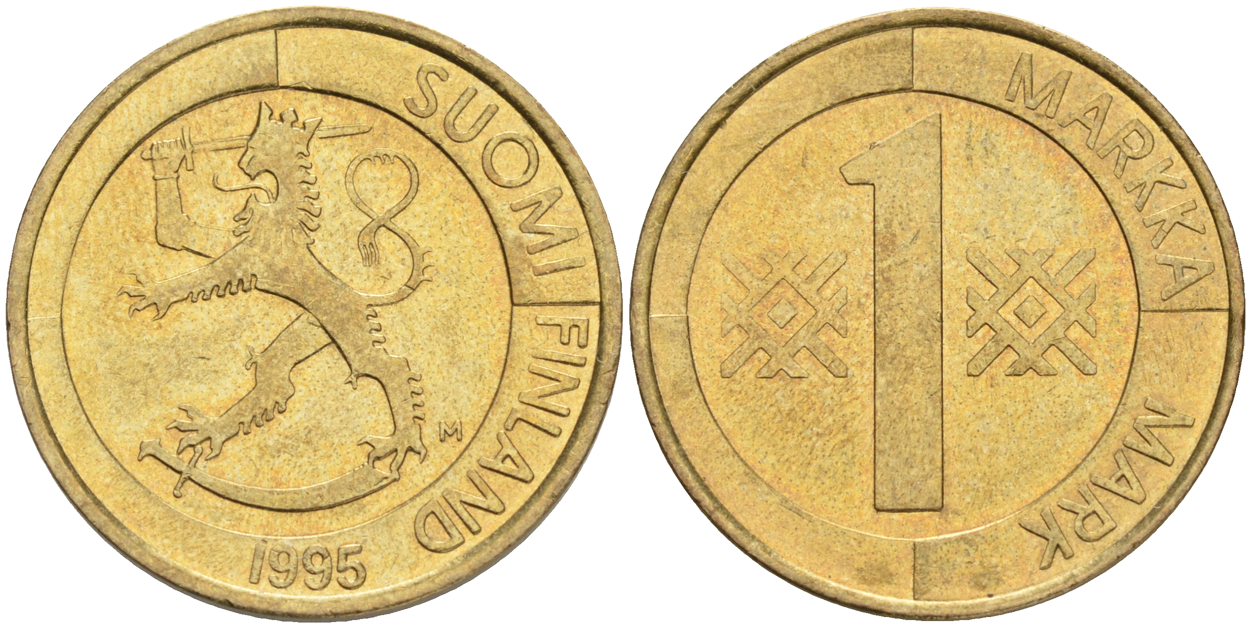 ФИНЛЯНДИЯ 1 МАРКА 1995 M KM 76 алюминиевая бронза 4556-717