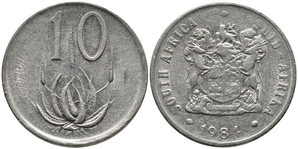 ЮАР 10 центов 1984 цветок алоэ KM 85 никель 3336-1231