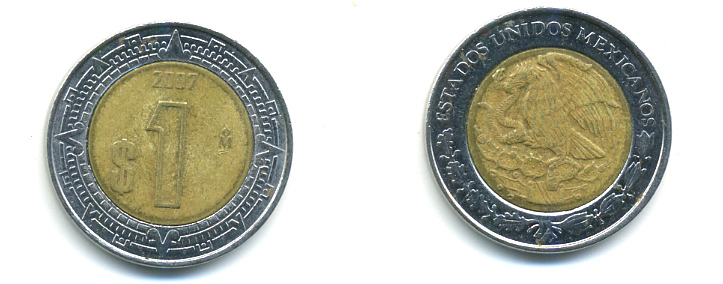 Мексика 1 песо 2007 KM 603 биметалл 176-1251