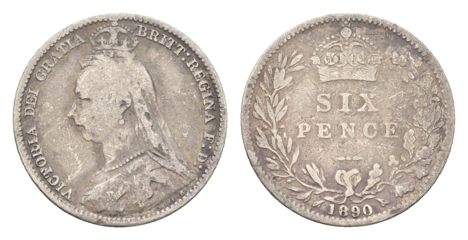 Великобритания 6 пенсов 1890 Виктория (1837-1901) KM 760, Spink 3929 серебро 4580-125