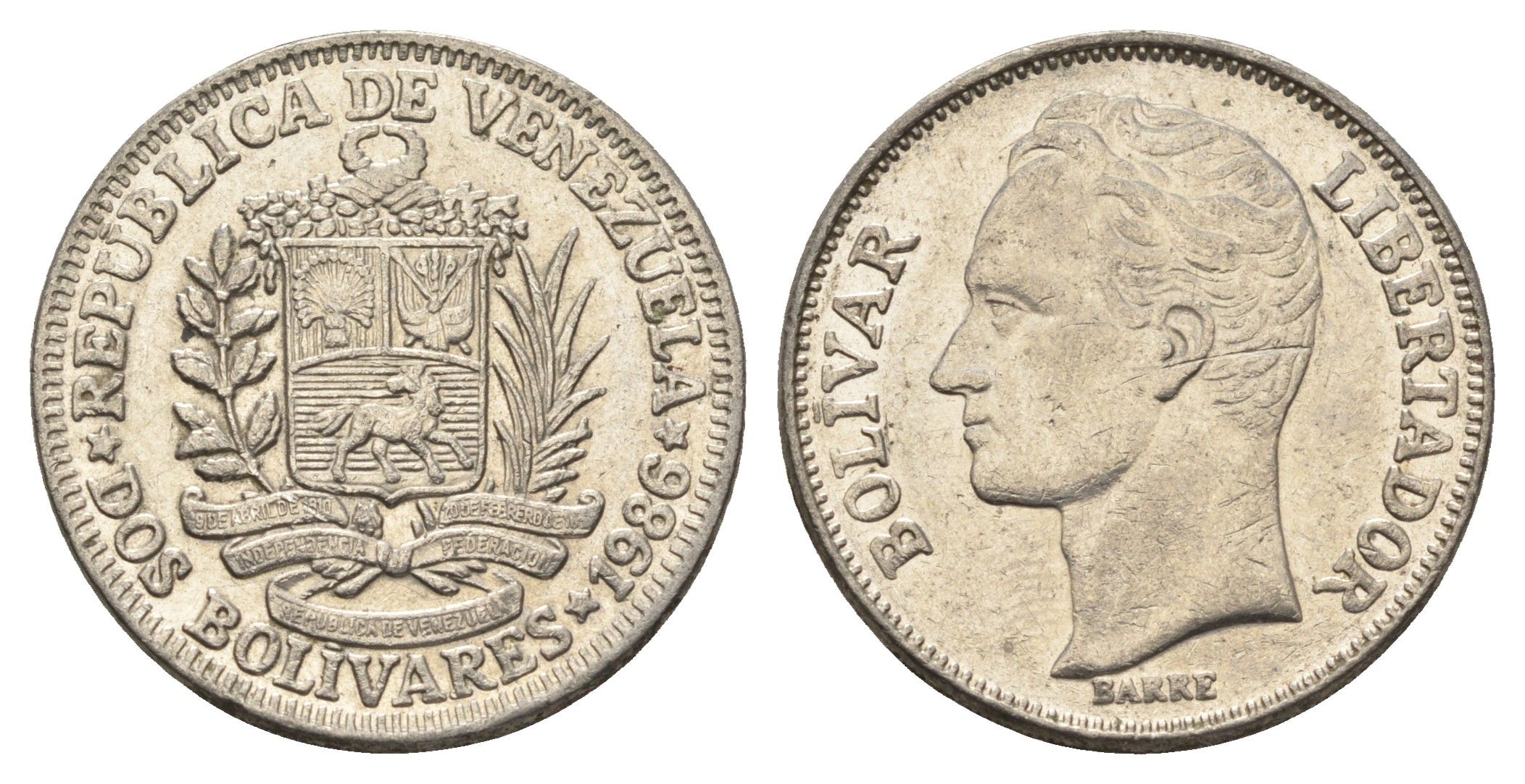 Венесуэла 2 боливара 1986 Симон Боливар Y 43 никель 4662-932
