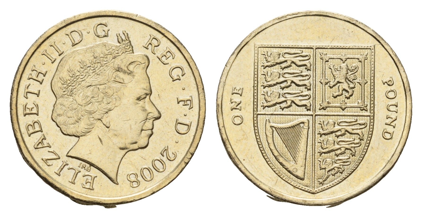 Великобритания 1 фунт 2008 Елизавета II (1952-2022) KM 1113 никель латунь UNC 4675-727