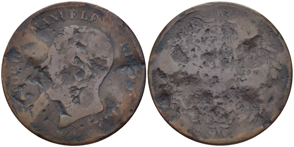 ИТАЛИЯ 5 ЧЕНТЕЗИМО 186Х M, ВИКТОР ИМАНУИЛ II (1861-1878) KM 3.2 медь 28-717
