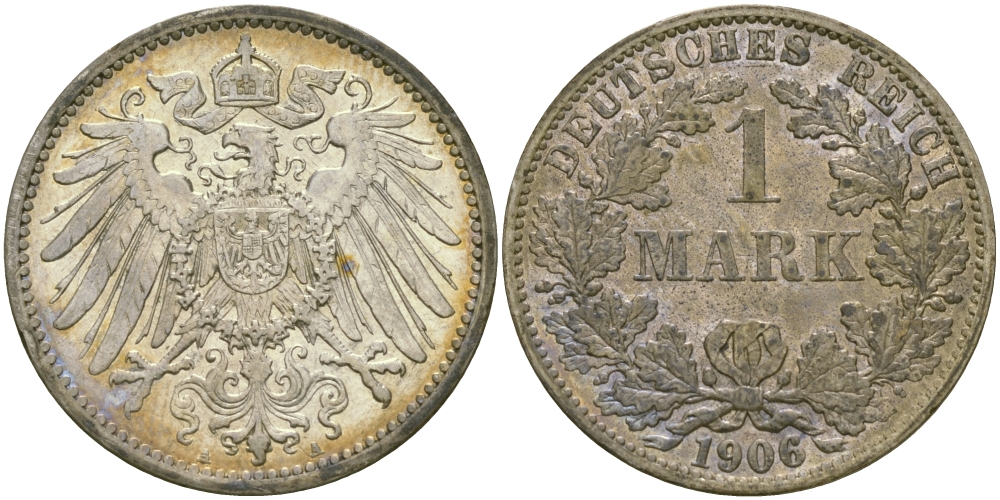 Германия 1 марка 1906 A Weege 18, J. 17, KM 14 серебро aUNC 65-212