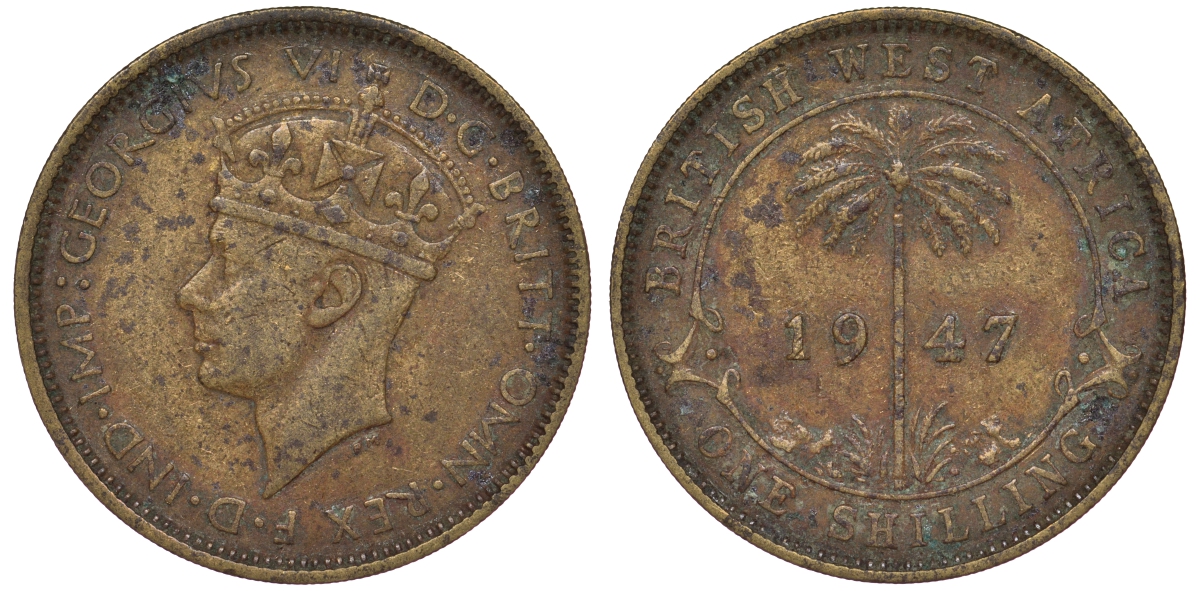 Британская Западная Африка 1 шиллинг 1947 H, Георг VI KM 23 никель латунь 25-1327