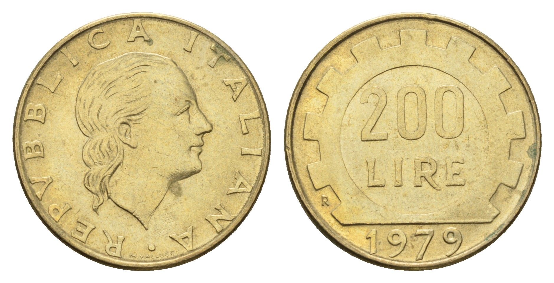 Италия 200 лир 1979 R, шестерня KM 105 алюминиевая бронза 4631-914
