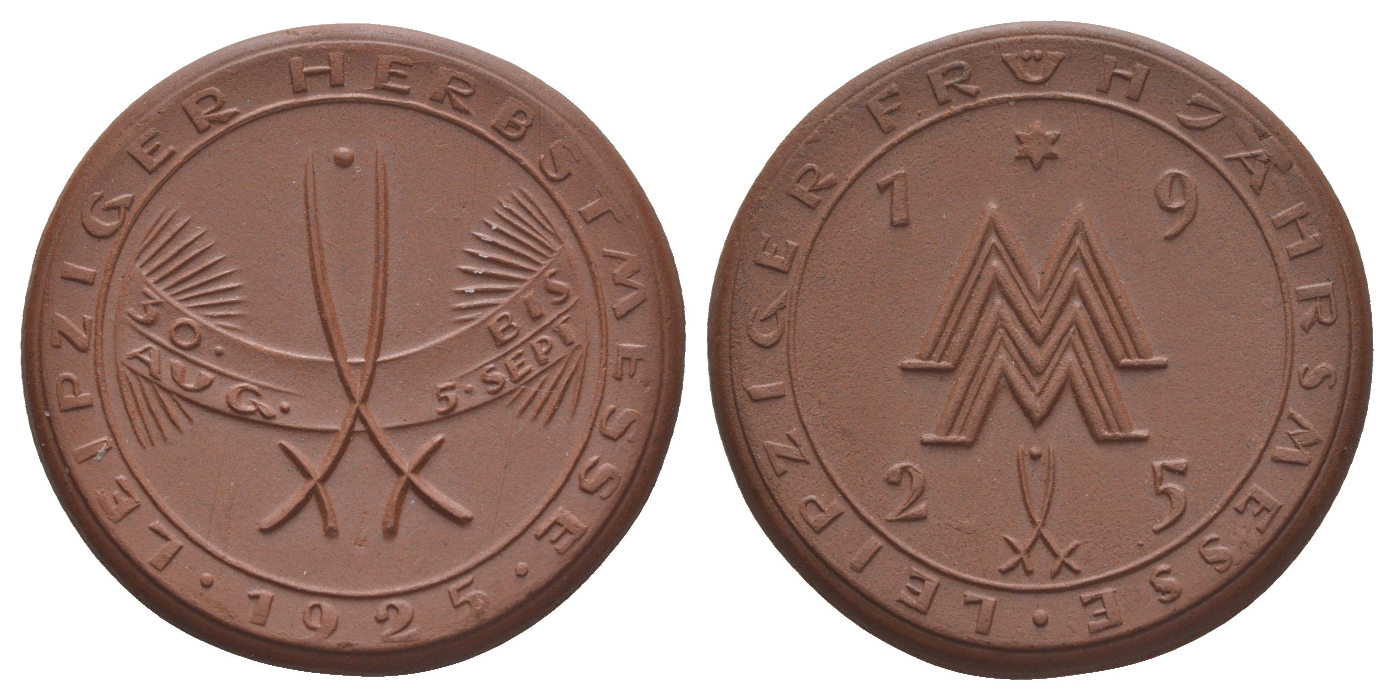 Лейпциг медаль "Лейпцигская весенняя ярмарка 1925" 1925 диаметр 35, вес 7,9 гр фарфор 1094-10-11