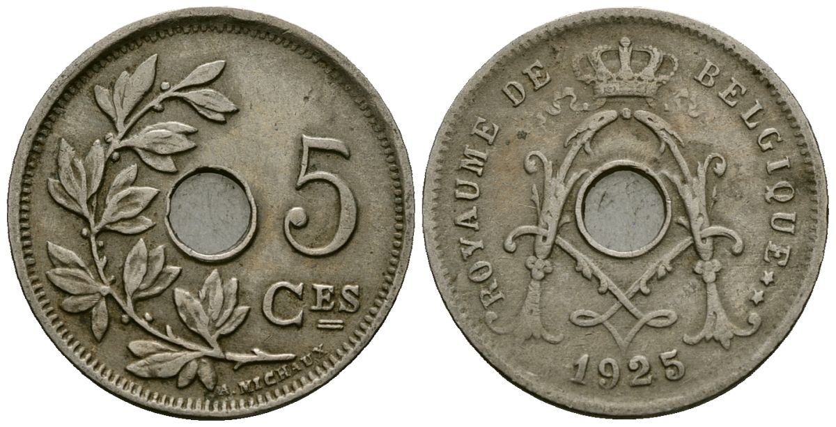 Бельгия 5 сантимов 1925 Belgique, Альберт I (1909-1934) KM 66 медно-никель 4173-539