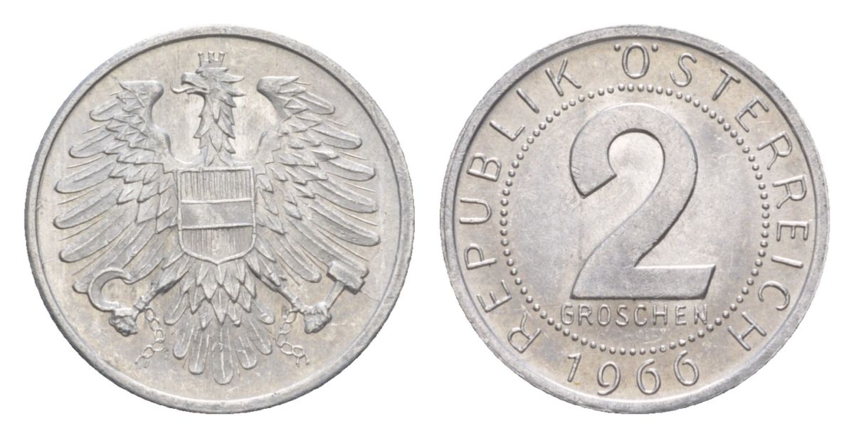 Австрия 2 гроша 1966 KM 2876 алюминий aUNC 4632-636