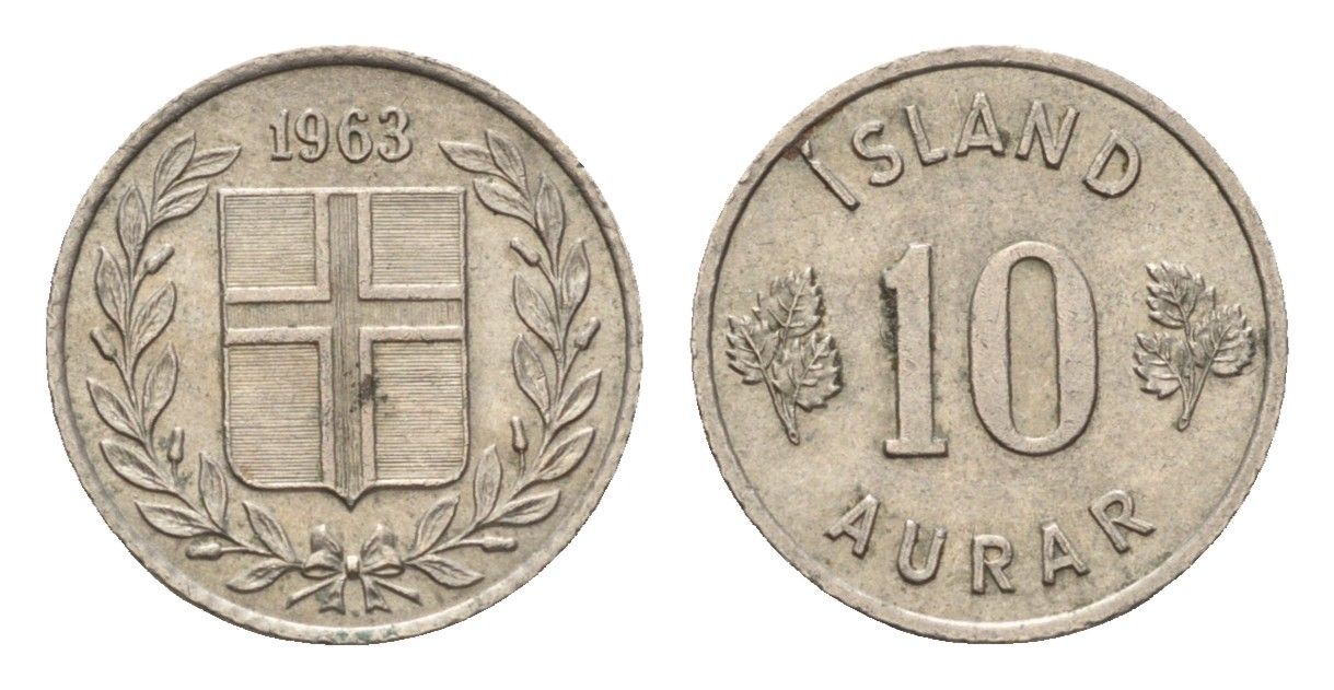 Исландия 10 эйре 1963 KM 10 медно-никель aUNC 4690-712