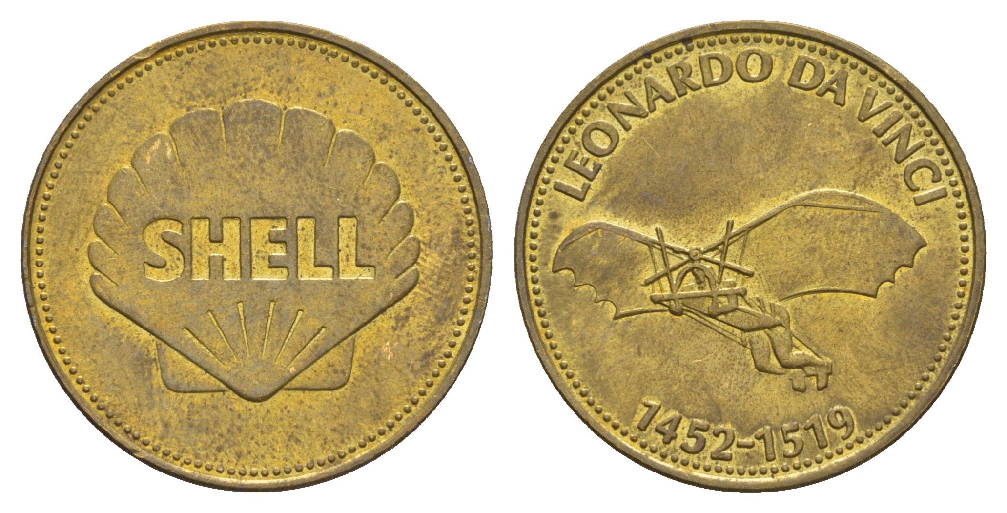 Франция жетон Shell - Человек в полете - Леонардо да Винчи, 1452-1519 1969 диаметр 26 мм, вес 5 гр Kooij RS011.2c сталь плакированная латунью aUNC 4656-321