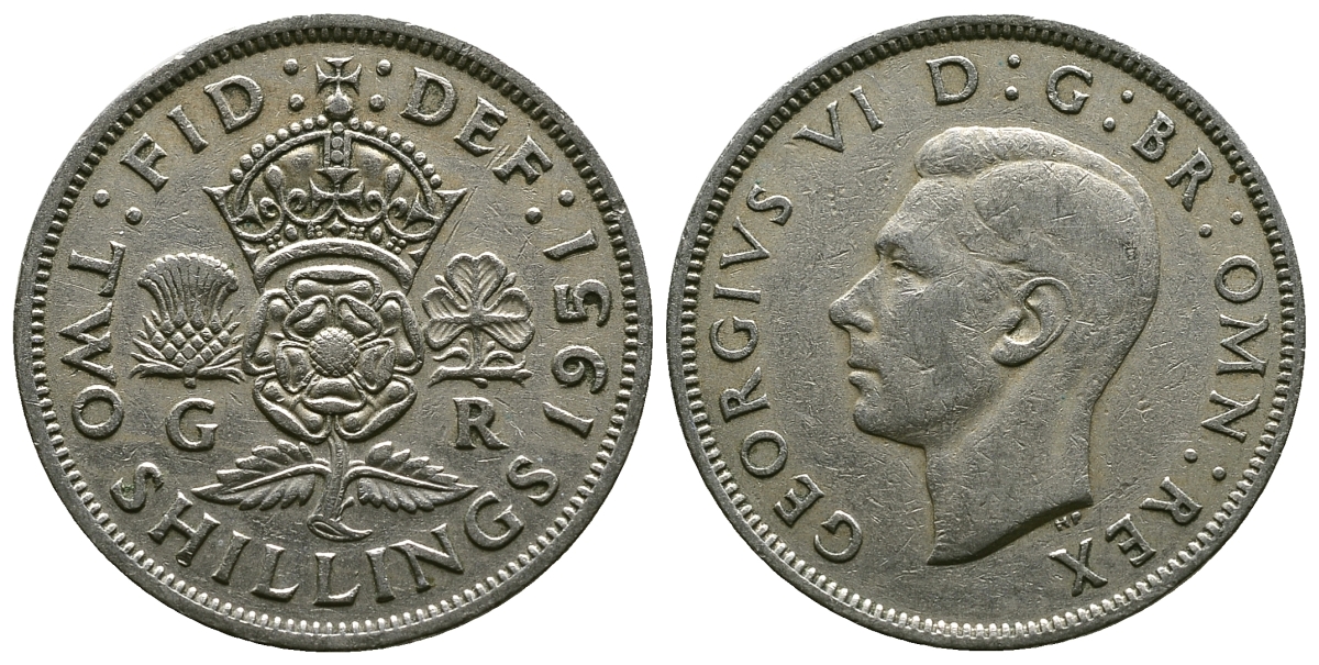 Великобритания 2 шиллинга (флорин) 1951 Георг VI (1936-1952) KM 878, Spink 4107 медно-никель 4607-724