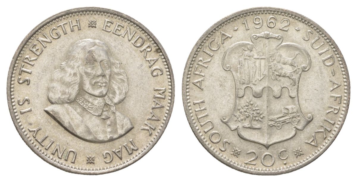 ЮАР 20 центов 1962 KM 61 серебро UNC 4622-735