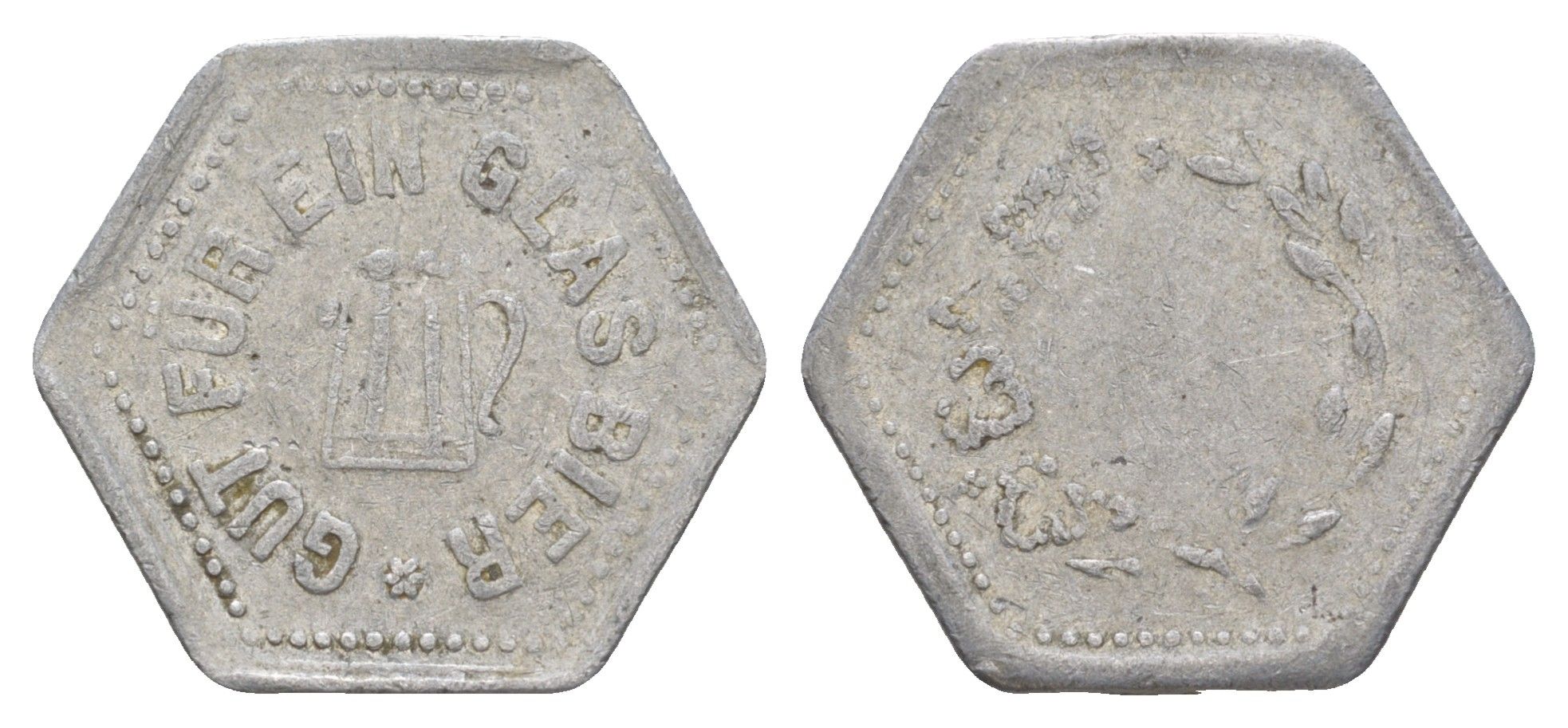 Германия жетон в 1 "стакан пива" ND размер 22x25 мм, вес 1,1 гр алюминий 4390-433