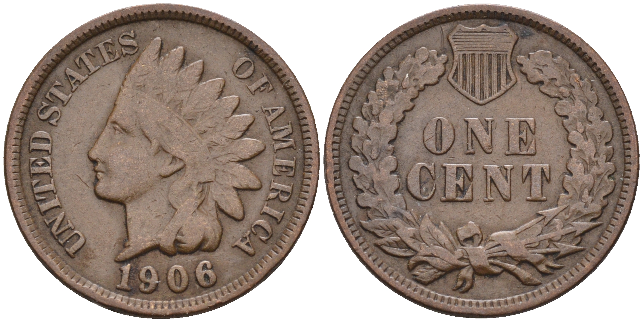 США 1 цент 1906 индеец, Indian head KM 90a бронза    4169-123