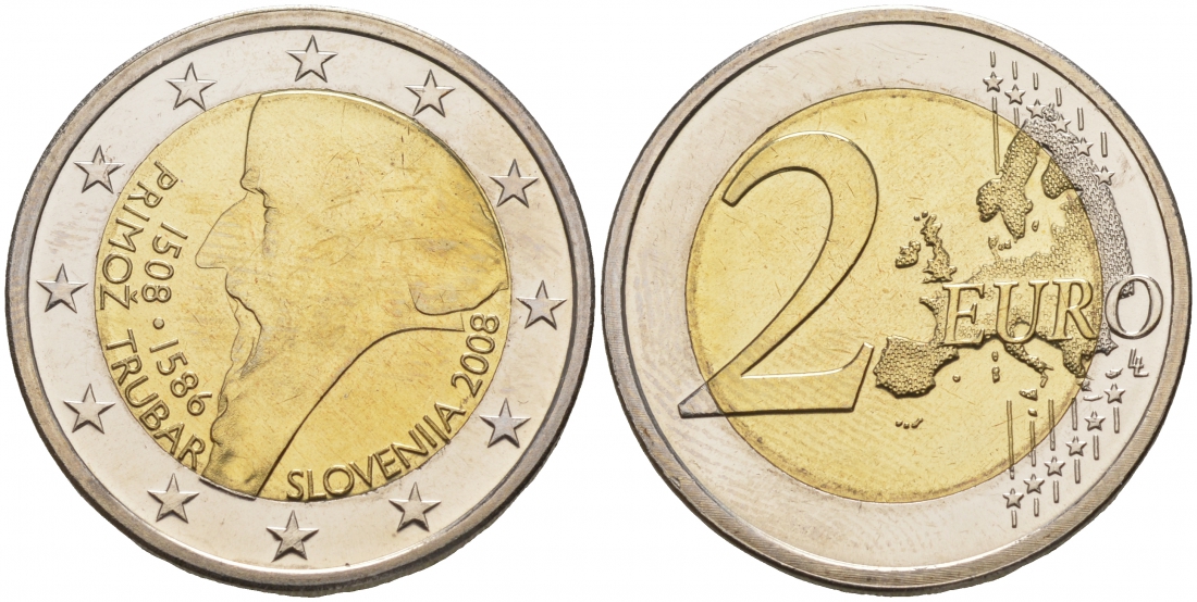 Словения 2 евро 2008 500 лет со дня рождения Приможа Трубара KM 80 биметалл UNC M11-11