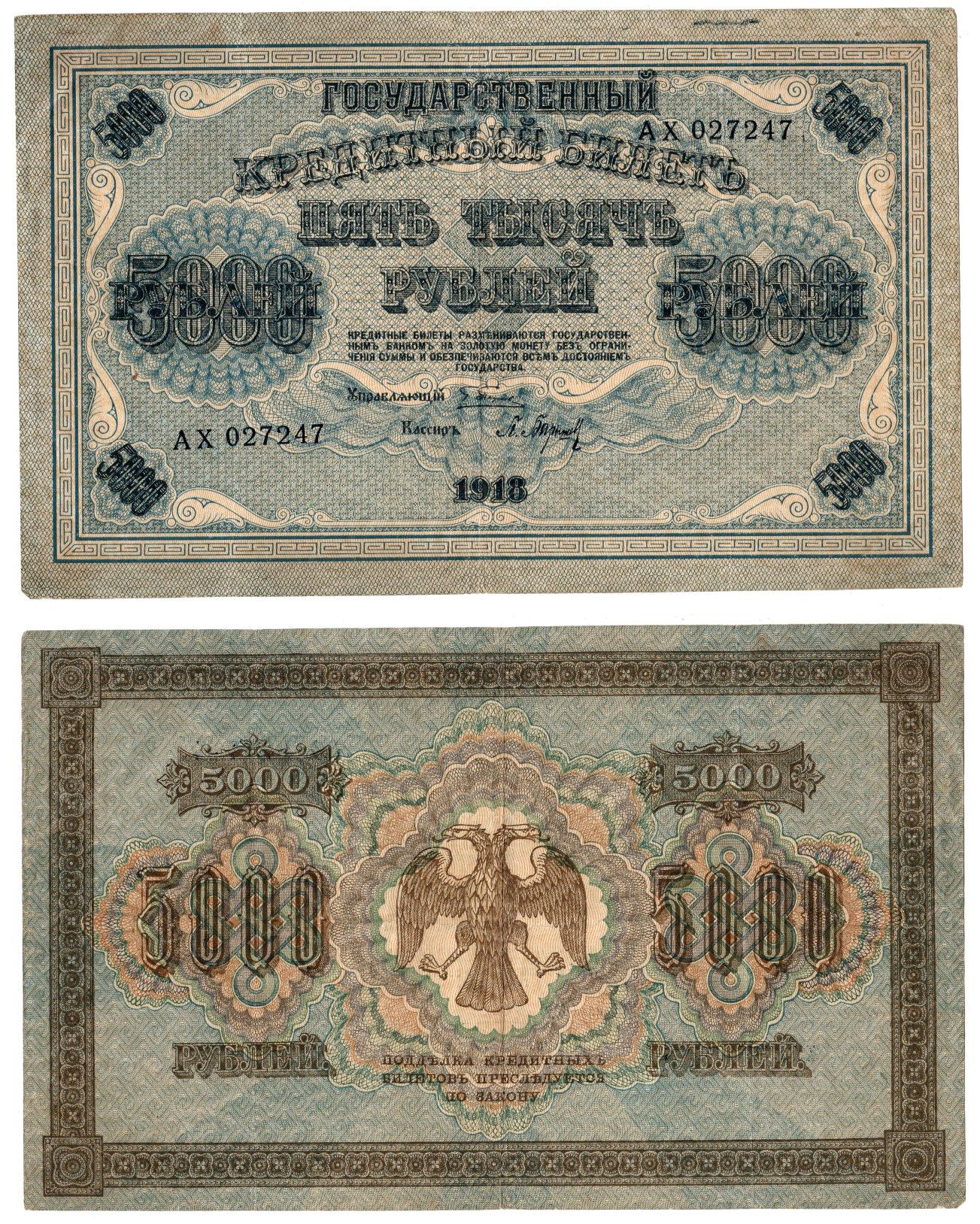 РСФСР 5000 рублей 1918 кассир Барышев Pick 96 (2) бумага 8618-39-1-1
