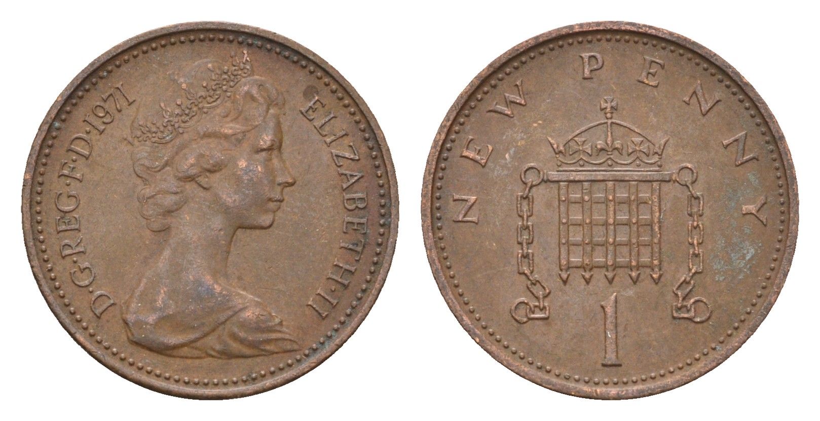 Великобритания 1 пенни 1971 Елизавета II (1952-2022) KM 915, Spink 4237 (B1) бронза 4697-933