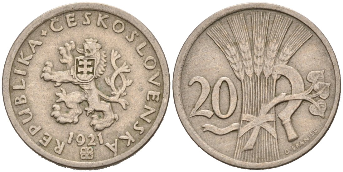 Чехословакия 20 геллеров 1921 KM 1 медно-никель 4567-137