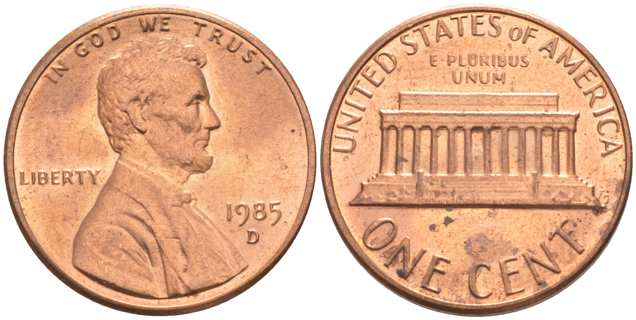 США 1 ЦЕНТ 1985 D, ЛИНКОЛЬН KM 201b цинк плакированный медью UNC 187-723