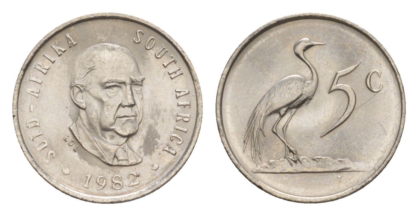 ЮАР 5 центов 1982 Окончание президентства Бальтазара Йоханнеса Форстера KM 111 никель UNC 4598-537