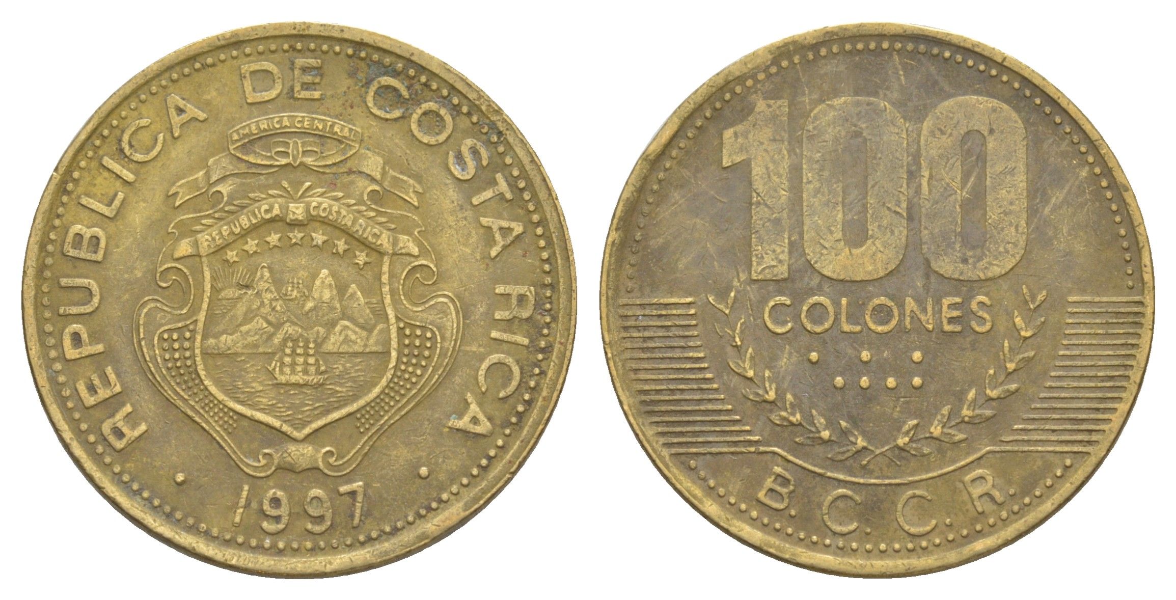 Коста-Рика 100 колонов 1997 KM 230a алюминиевая бронза 4631-327