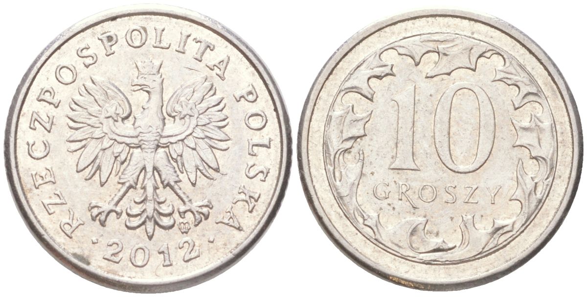 Польша 10 грошей 2012 Y 279 медно-никель UNC 4614-323