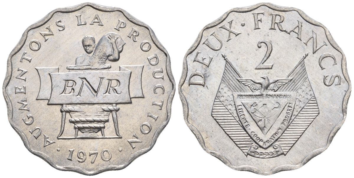 Руанда 2 франка 1970 FAO KM 10 алюминий  UNC  4610-357