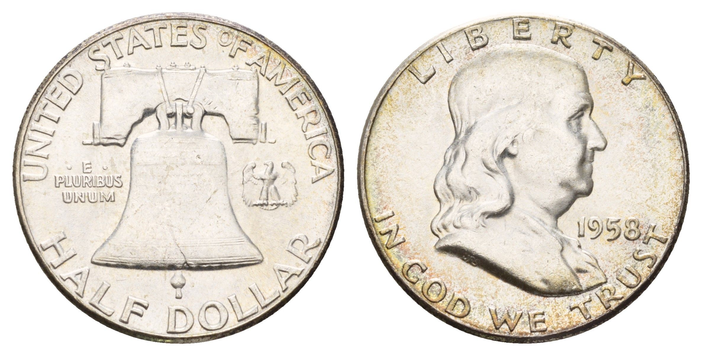 США 1/2 доллара (50 центов) 1958 Бенджамин Франклин, тип - 1, колокол KM 199 серебро aUNC 1530-1421