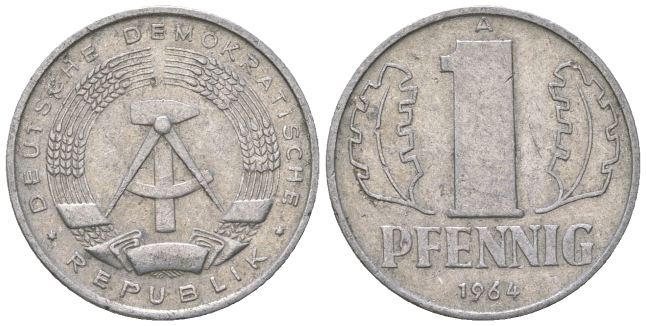 ГДР 1 пфенниг 1964 А KM 8.1 алюминий 3458-169