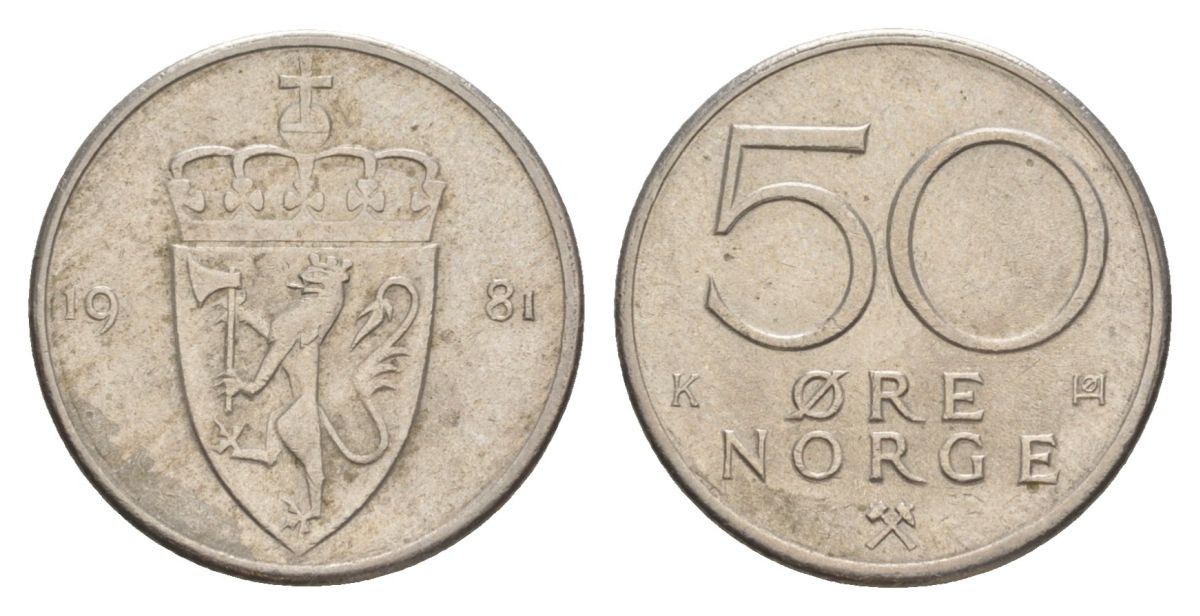 Норвегия 50 эре 1981 Улаф V (1957-1991) KM 418 медно-никель UNC 4635-454