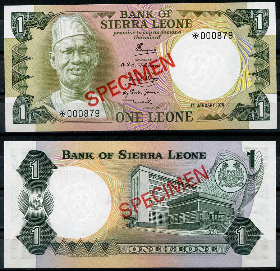 Сьерра-Леоне 50 центов, 1, 2, и 5 емалангени 1978 образец, Specimen, № 000879 Pick 4 s, 5 s, 6 s, 7 s  бумага  UNC (пресс) 451-164-2