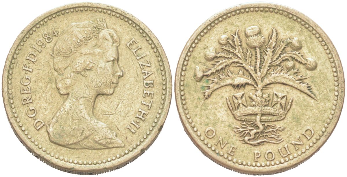 Великобритания 1 фунт 1984 Елизавета II (1952-2022) KM 934, Spink 4222 никель латунь 4128-747