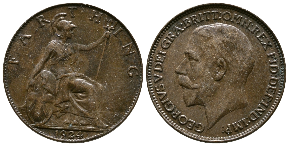 Великобритания 1 фартинг 1924 Георг V (1910-1936) KM 808.2 Spink 4060 бронза 4384-1252