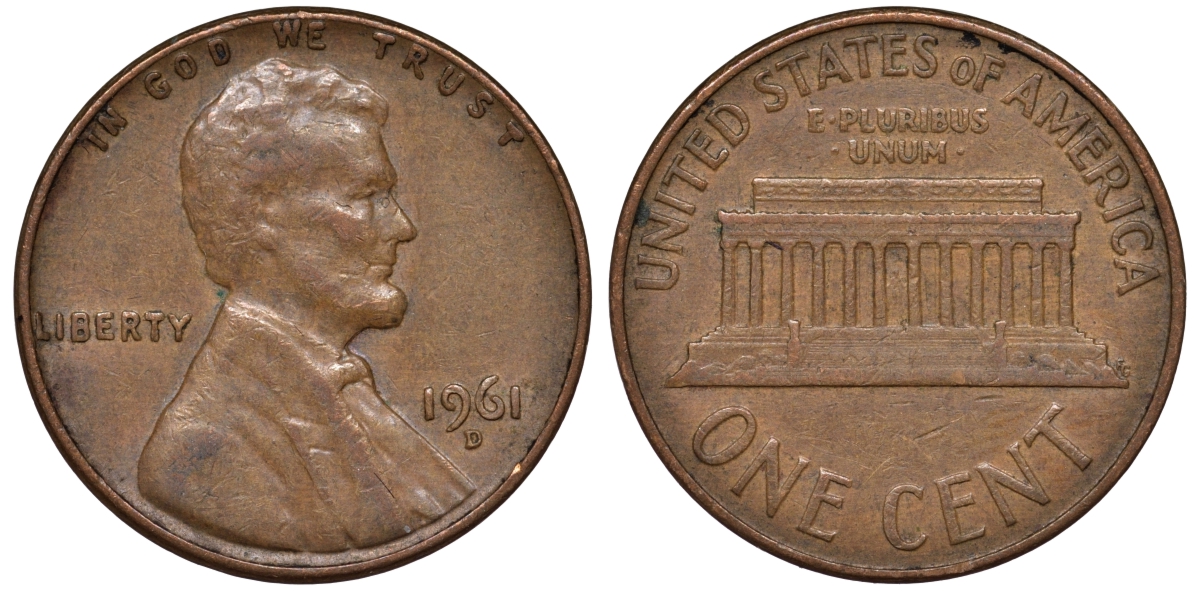 США 1 цент 1961 D, Авраам Линкольн KM 201 медь цинк 4547-1136