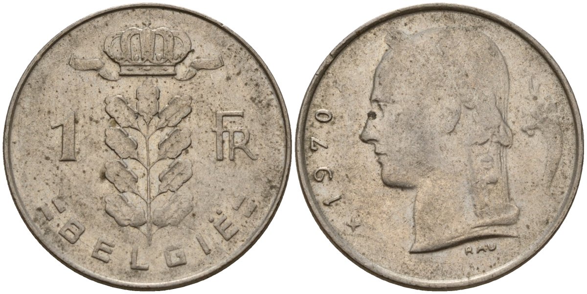 Бельгия 1 франк 1970 Belgie, Бодуэн I (1951-1993) KM 143 медно-никель 4156-631