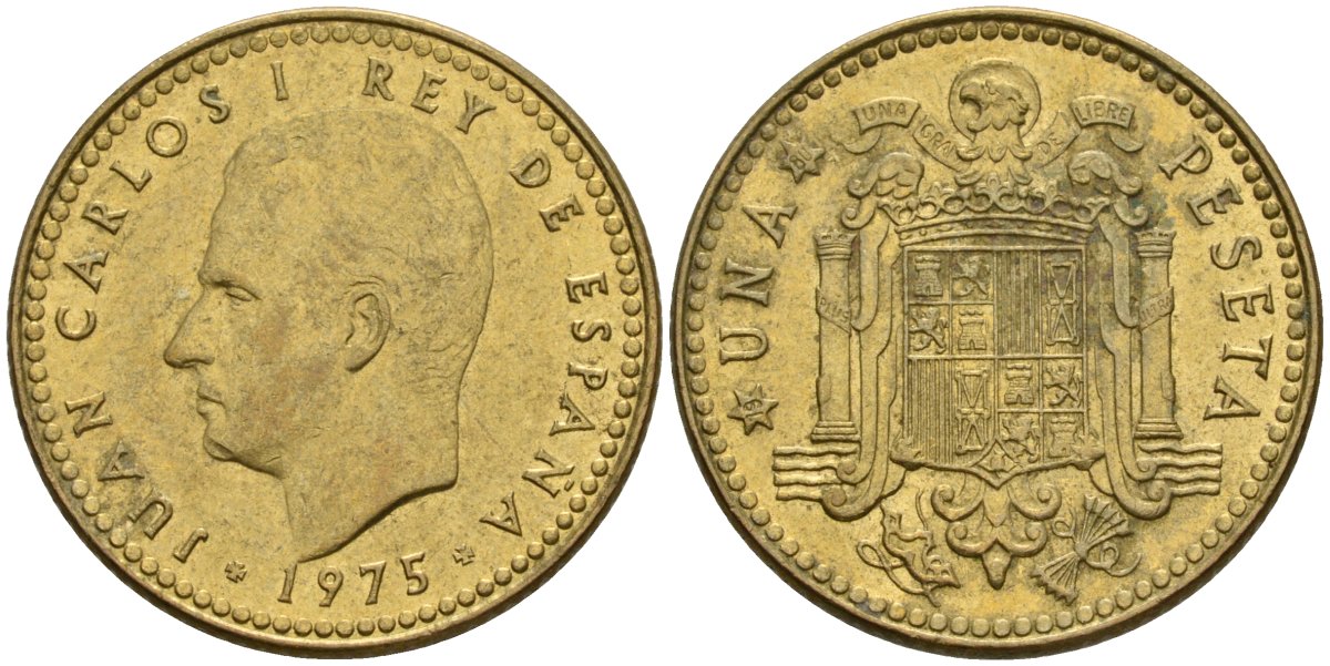 Испания 1 песета 1975 (80) Хуан Карлос I (1975-2014) KM 806 алюминиевая бронза 4604-231
