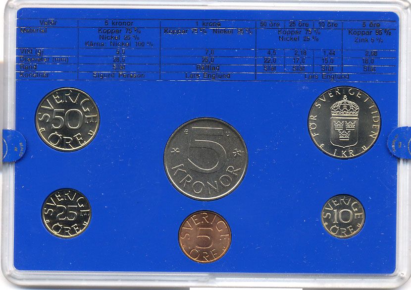 Швеция набор монетного двора из 6 монет 1982 в пластике, Карл XVI Густав (1973- ) KM MS23 UNC 5-4-2-83