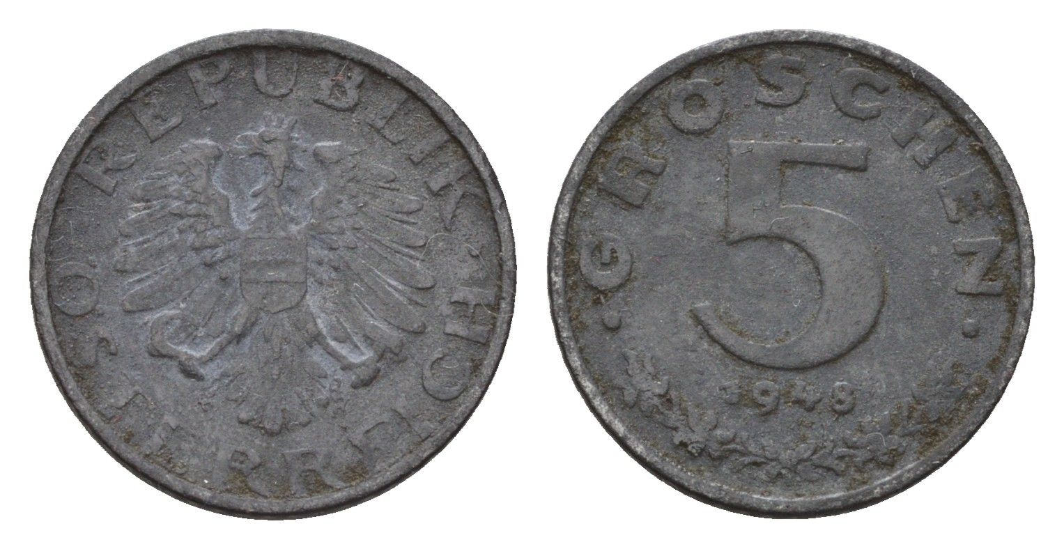 Австрия 5 грошей 1948 KM 2875 цинк 4669-662