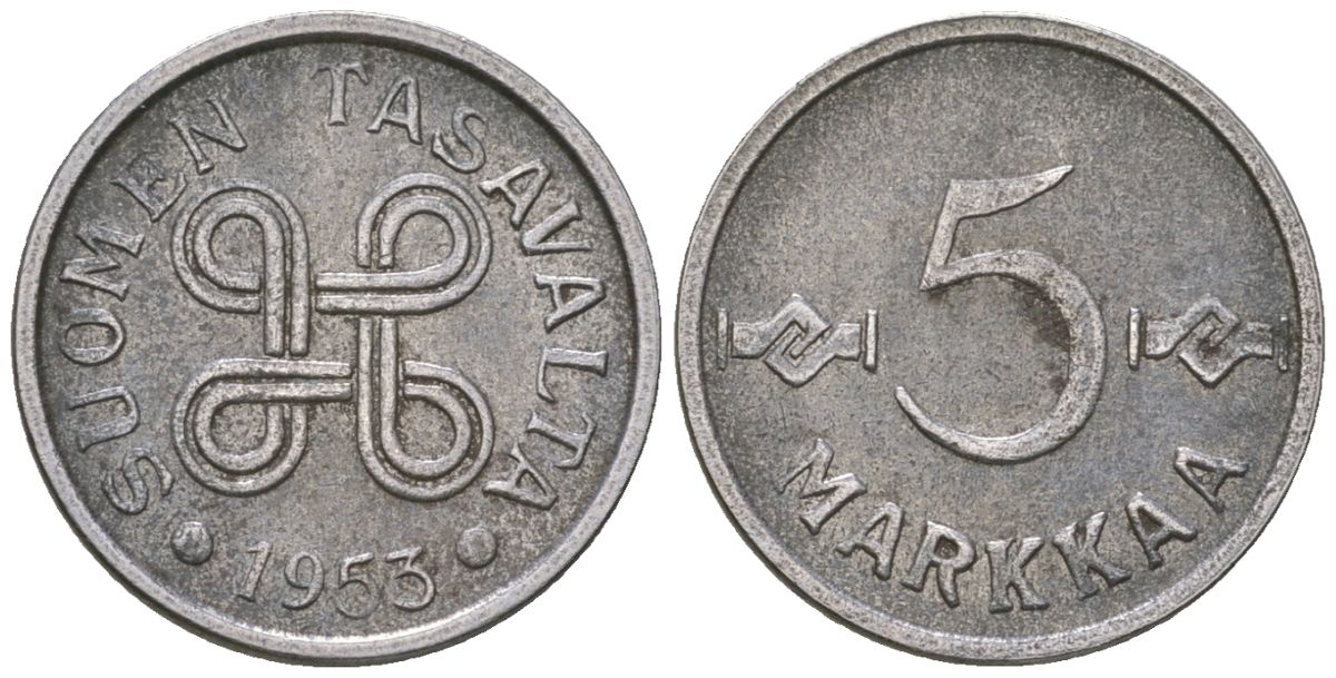 Финляндия 5 марок 1953 KM 37 железо 4173-1267