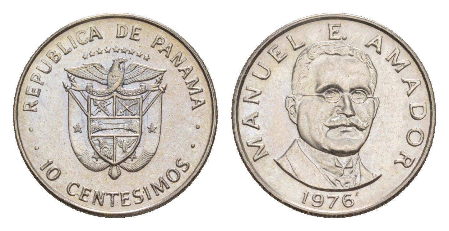 Панама 1/10 бальбоа (10 сентесимо) 1976 Мануэль Амадор, тираж 20.000 экземпляров KM 36 медь плакированная медно-никелем BU 4644-152