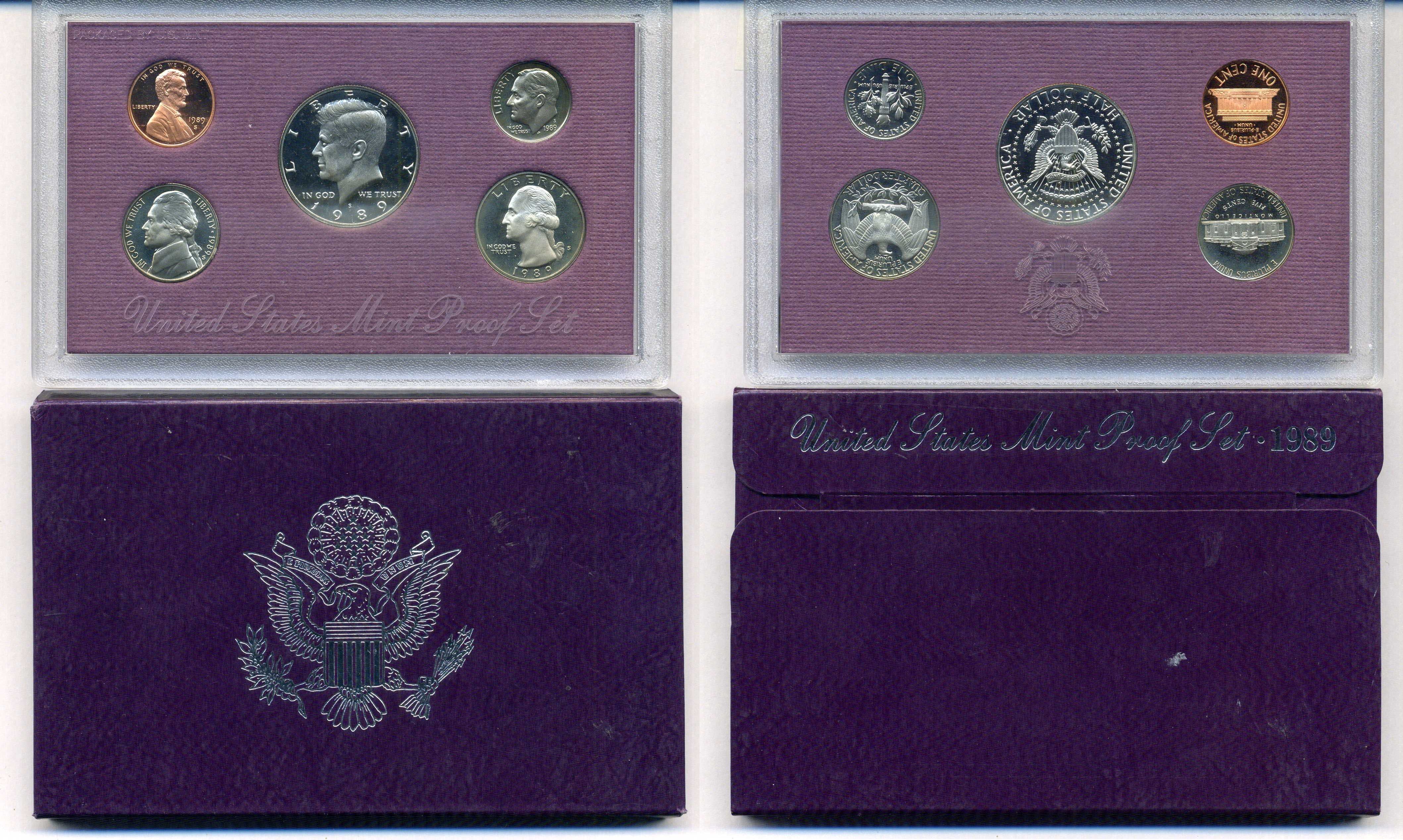 США годовой набор из 5 монет (1, 5, 10, 25 и 50 центов) 1989 в оригинальной упаковке KM PS161 (164a, A192, 195a, 201b и 202b) PROOF 8-2-02-37